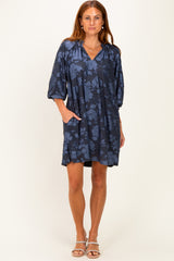 Navy Blue Floral Velvet Dress
