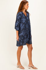 Navy Blue Floral Velvet Dress