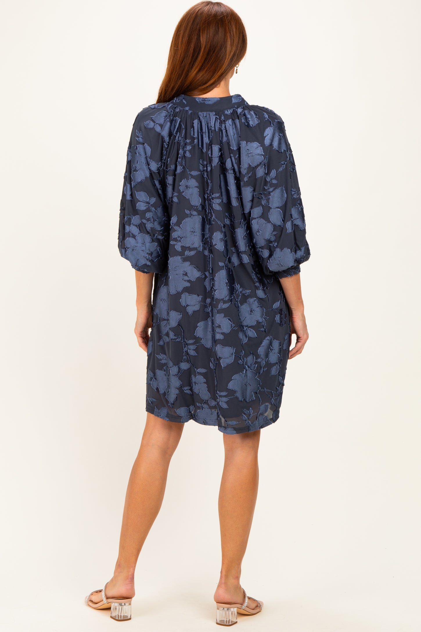 Navy Blue Floral Velvet Dress
