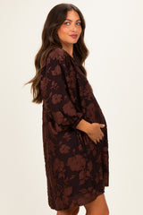 Brown Floral Velvet Maternity Dress