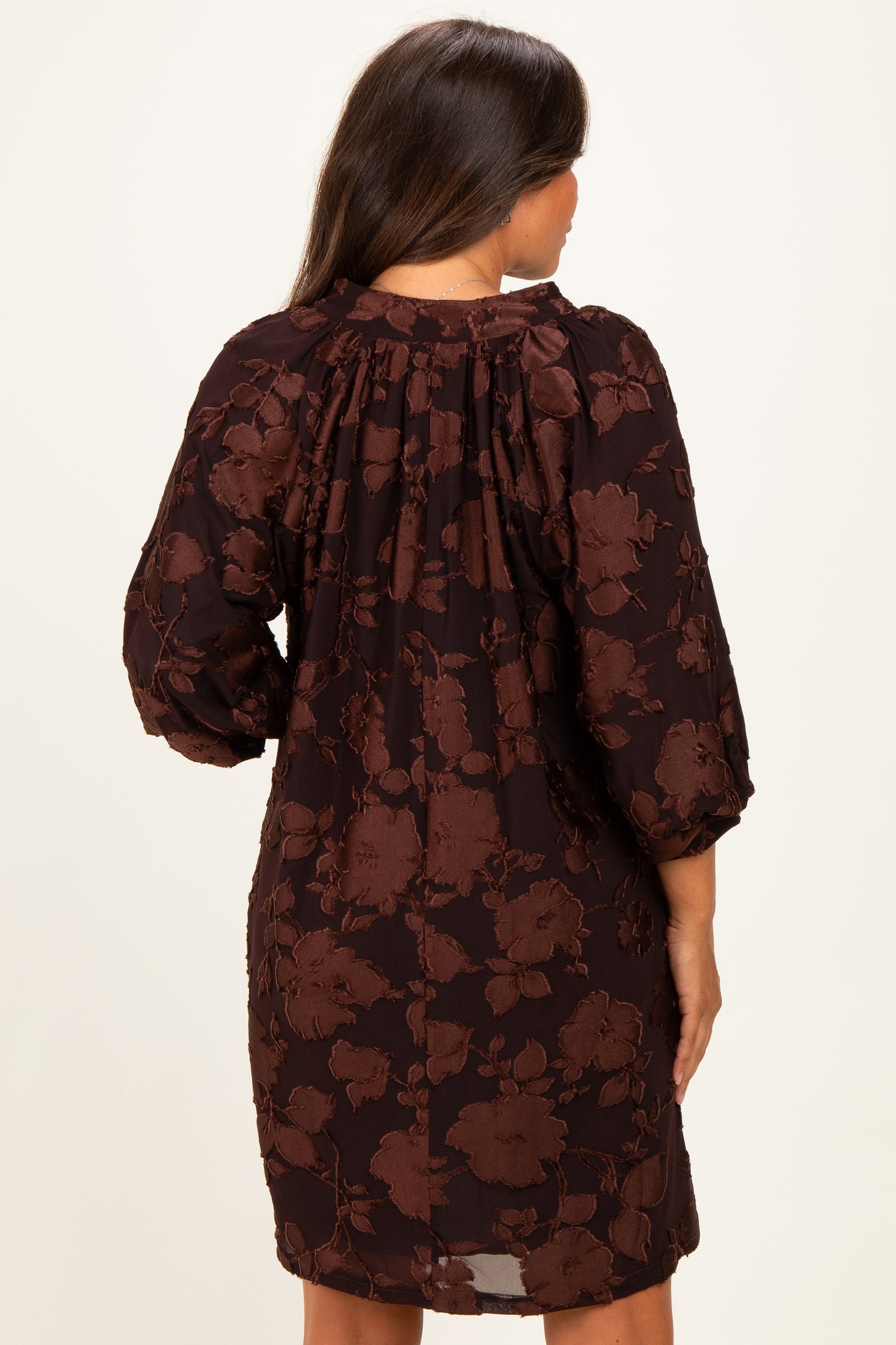 Brown Floral Velvet Maternity Dress