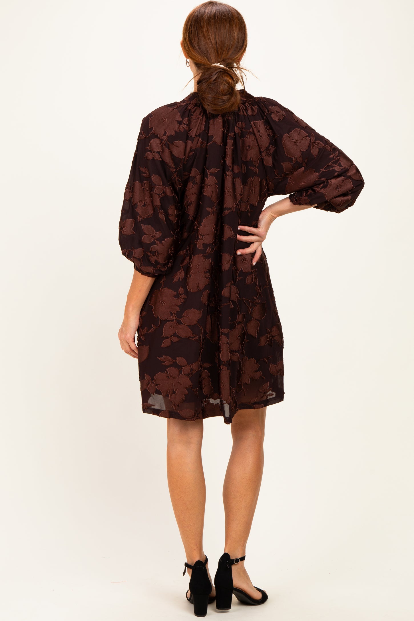 Brown Floral Velvet Dress
