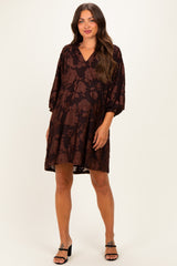 Brown Floral Velvet Maternity Dress