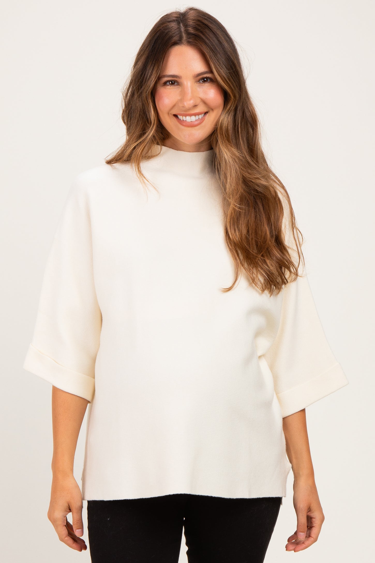 Cream Mock Neck Dolman Short Sleeve Maternity Top