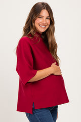 Red Mock Neck Dolman Short Sleeve Maternity Top