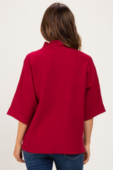 Red Mock Neck Dolman Short Sleeve Maternity Top