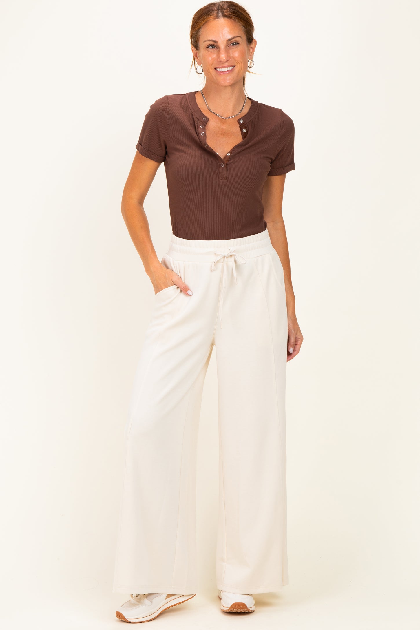Cream Drawstring Lounge Pants