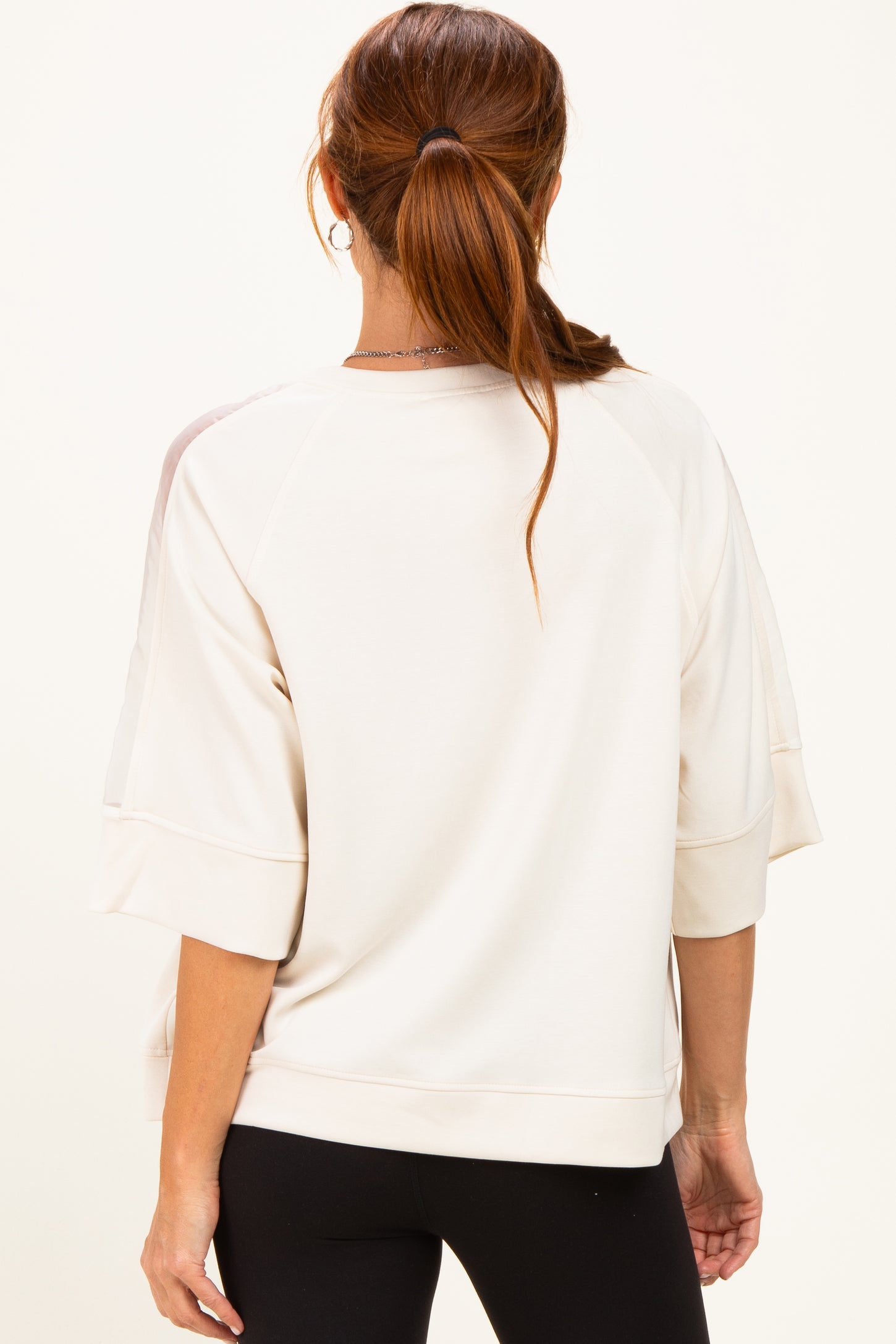 Cream Mesh Shoulder Short Sleeve Top