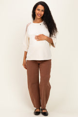 Cream Mesh Shoulder Short Sleeve Maternity Top