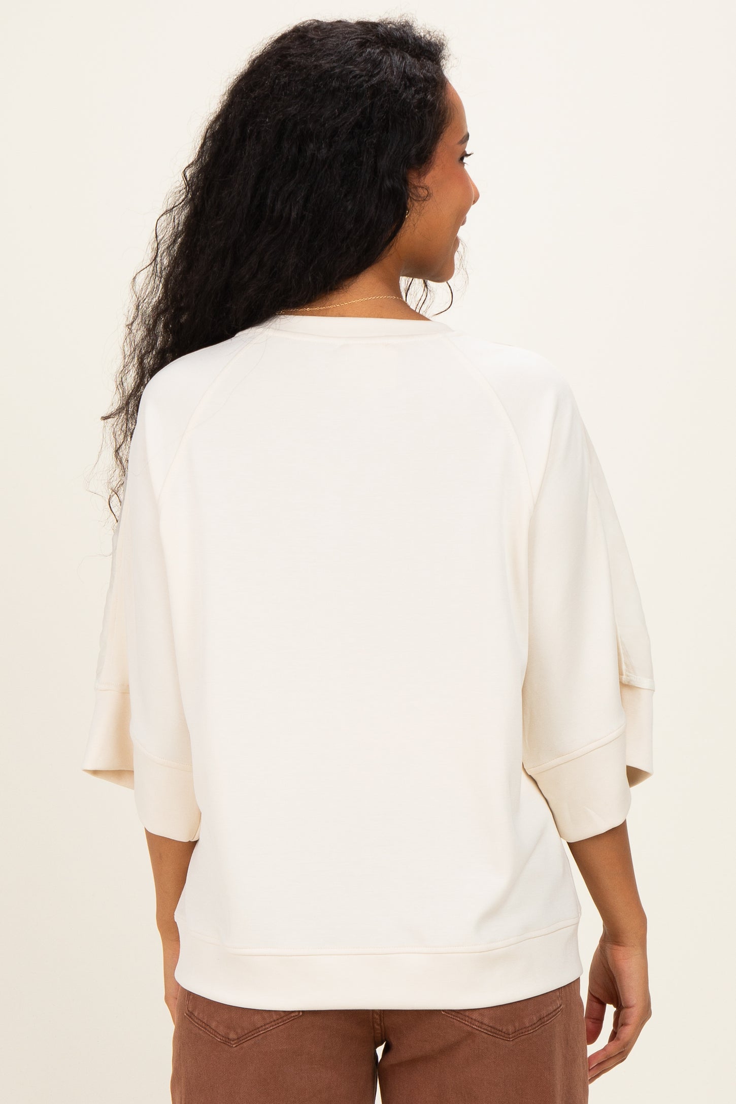 Cream Mesh Shoulder Short Sleeve Maternity Top