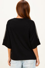 Black Mesh Shoulder Short Sleeve Top