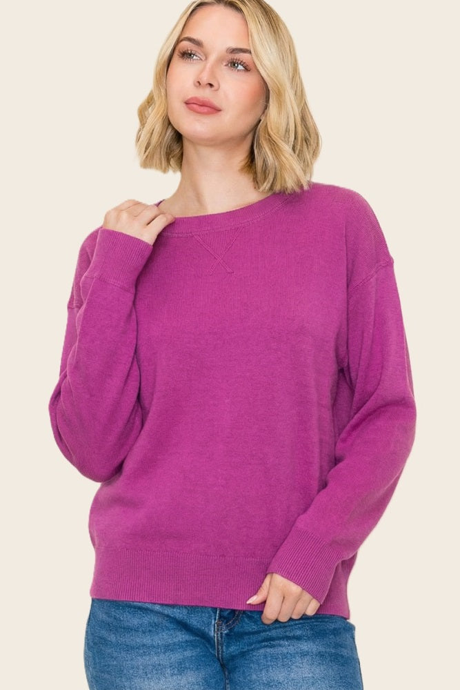 Magenta Basic Pullover Sweater