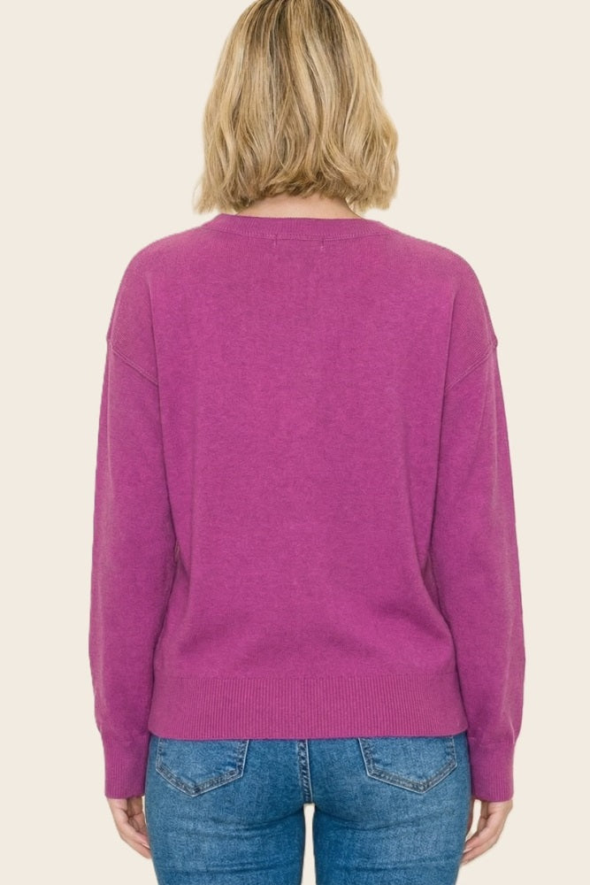 Magenta Basic Pullover Sweater