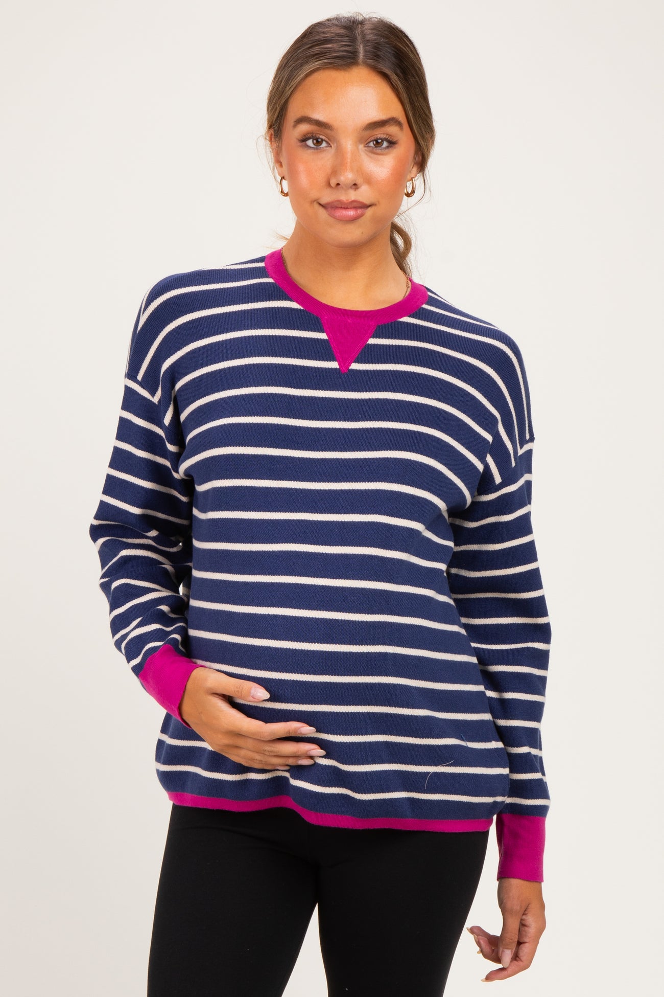 Navy Striped Contrast Trim Maternity Sweater