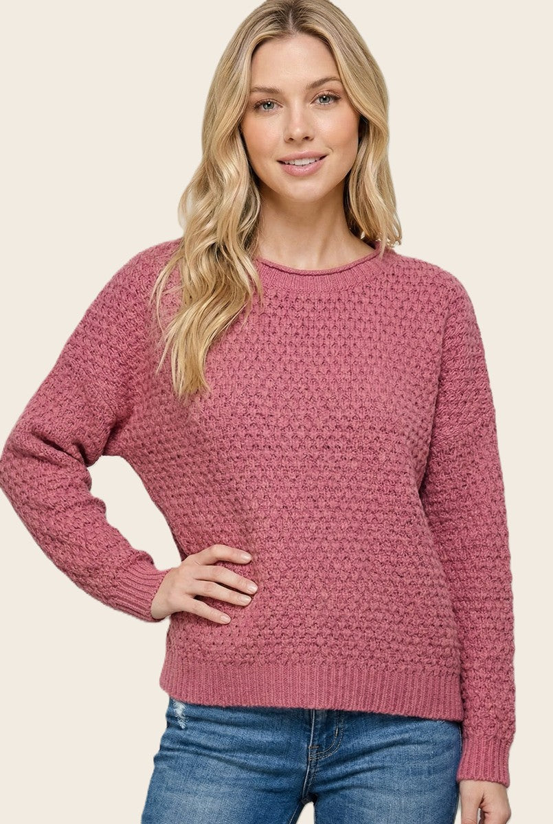 Mauve Pink Honeycomb Knit Maternity Sweater