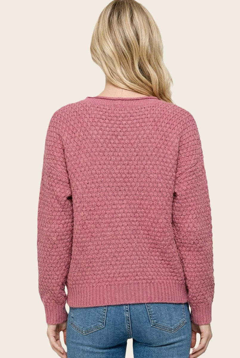 Mauve Pink Honeycomb Knit Sweater
