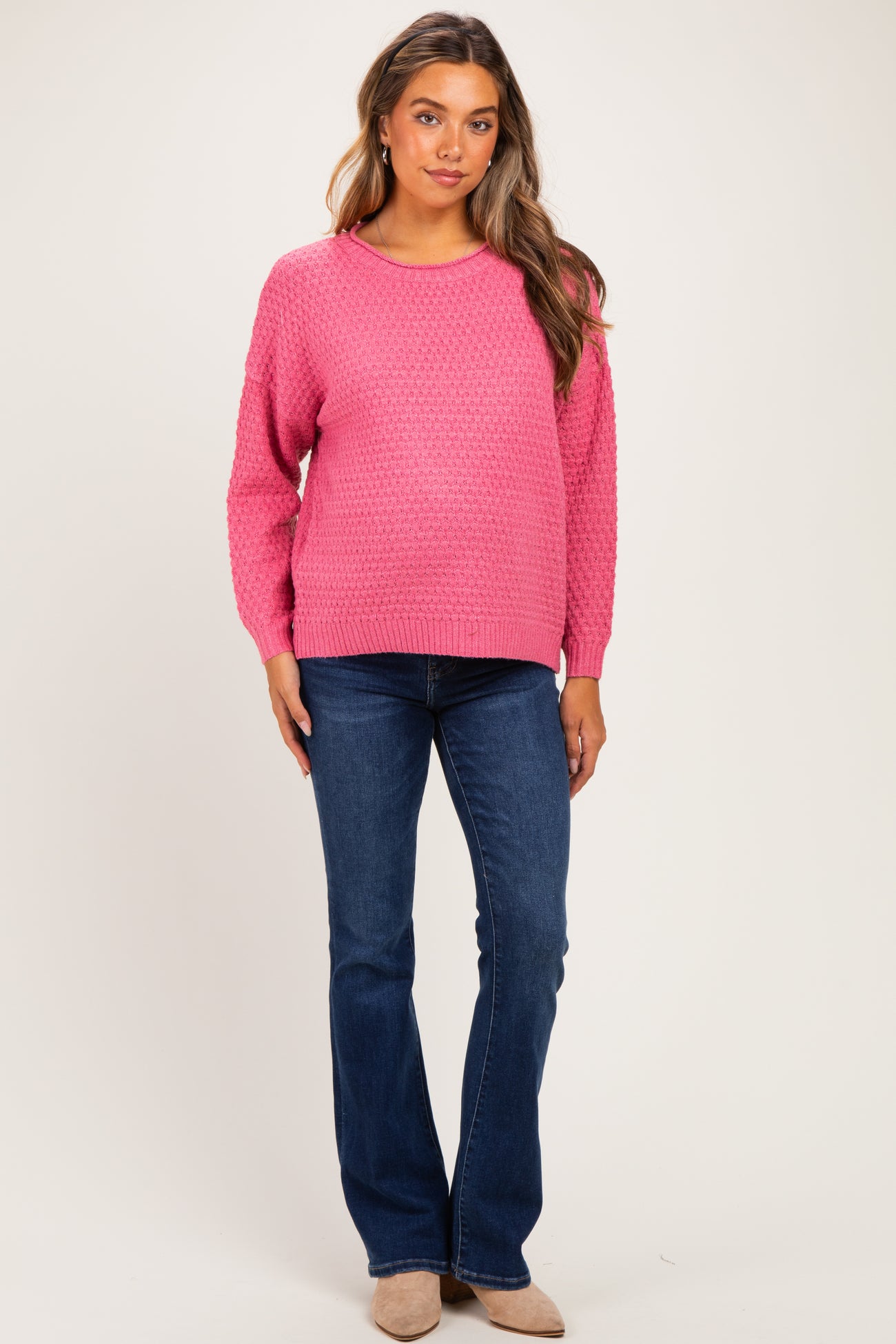 Mauve Pink Honeycomb Knit Maternity Sweater