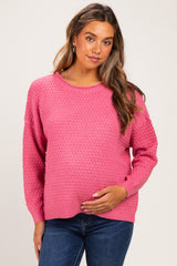 Mauve Pink Honeycomb Knit Maternity Sweater