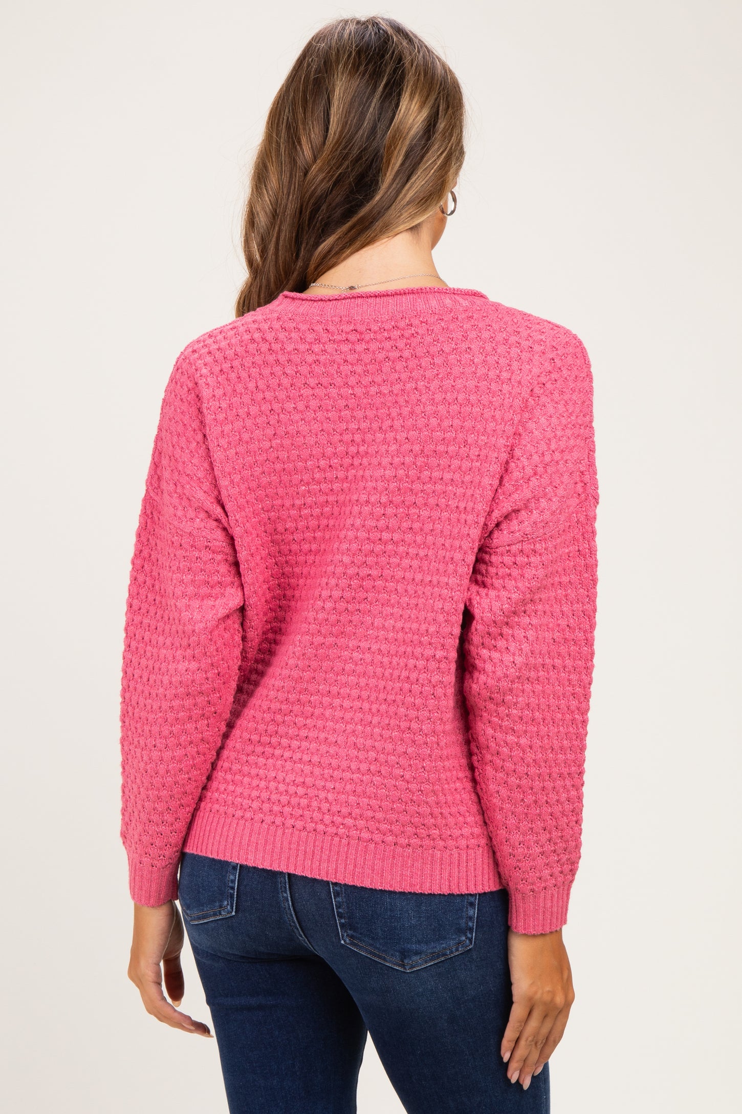 Mauve Pink Honeycomb Knit Maternity Sweater