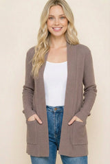 Taupe Mini Waffle Knit Sweater Cardigan