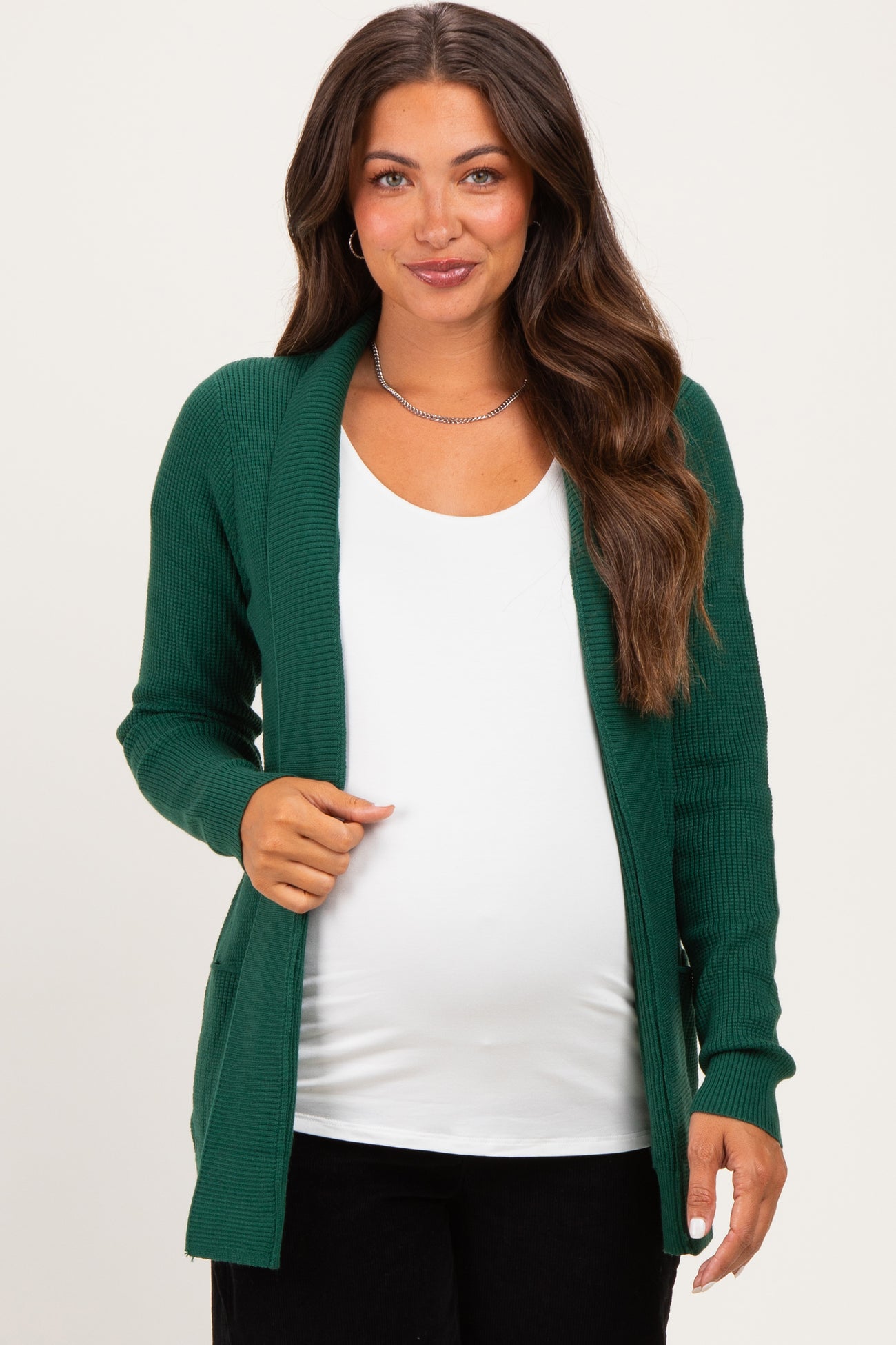 Forest Mini Waffle Knit Maternity Sweater Cardigan