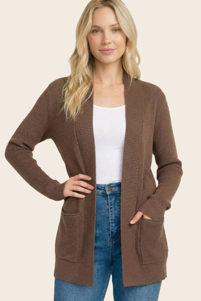 Chocolate Mini Waffle Knit Sweater Cardigan