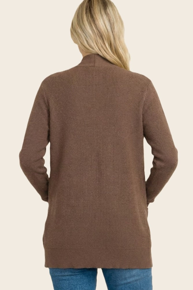 Chocolate Mini Waffle Knit Sweater Cardigan