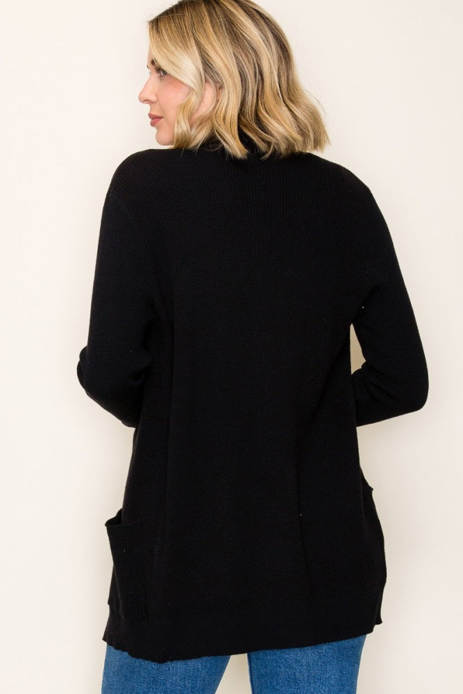 Black Mini Waffle Knit Sweater Cardigan