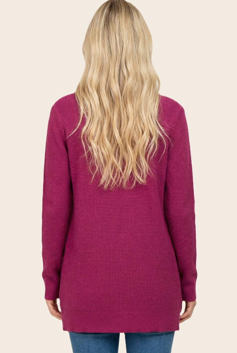 Plum Mini Waffle Knit Sweater Cardigan