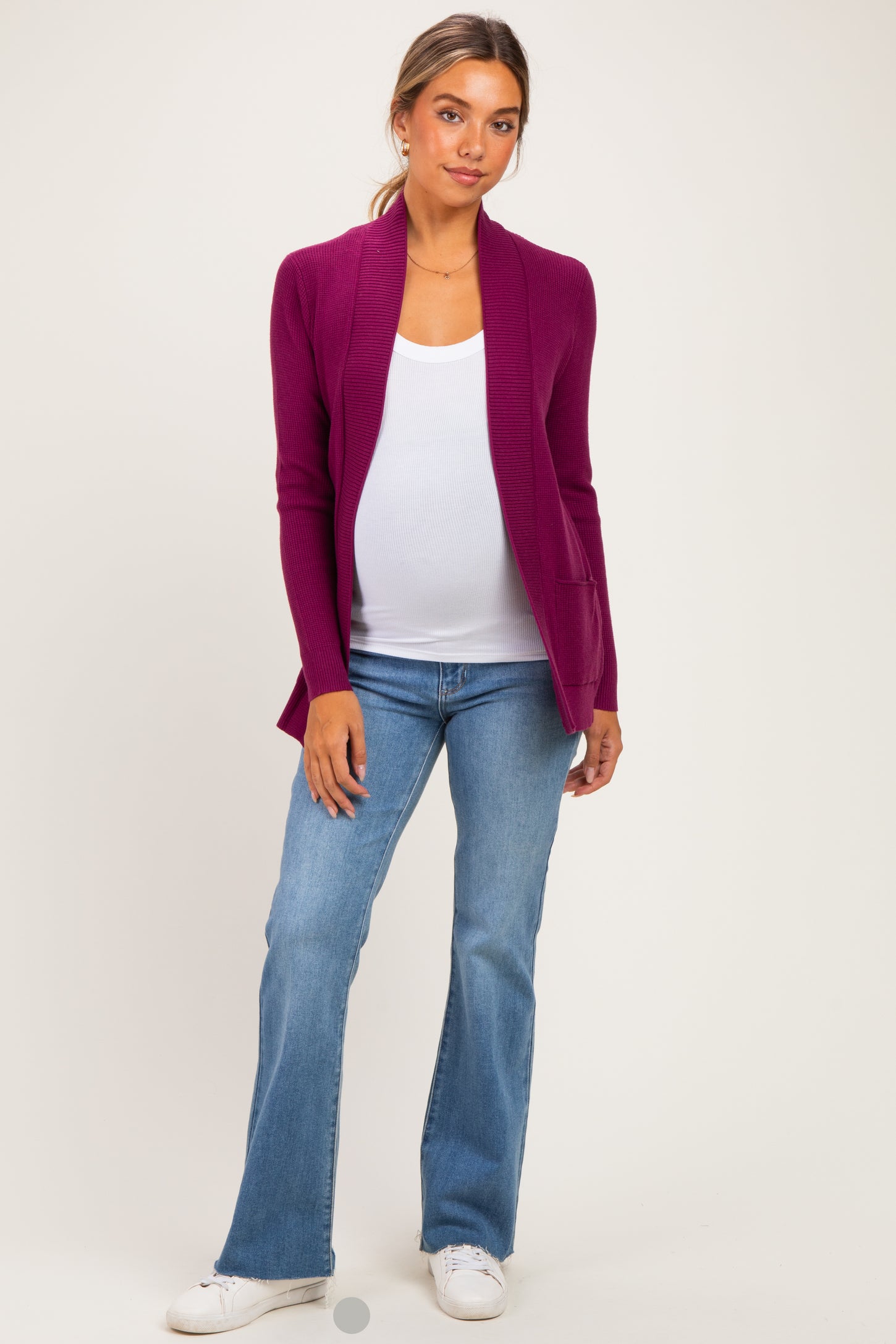 Plum Mini Waffle Knit Maternity Sweater Cardigan