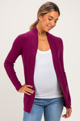 Plum Mini Waffle Knit Maternity Sweater Cardigan