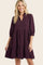 Eggplant Ruffle Split Neck Tiered Dress