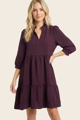 Eggplant Ruffle Split Neck Tiered Dress