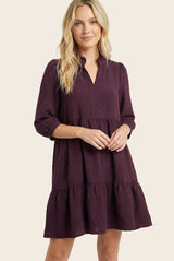 Eggplant Ruffle Split Neck Tiered Dress