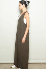 Dark Olive Deep V Sleeveless Wide Leg Jumpsuit