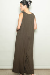 Dark Olive Deep V Sleeveless Wide Leg Jumpsuit