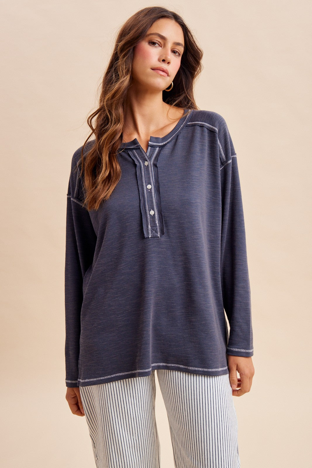 Faded Charcoal Ribbed Jersey Oversized Maternity Henley