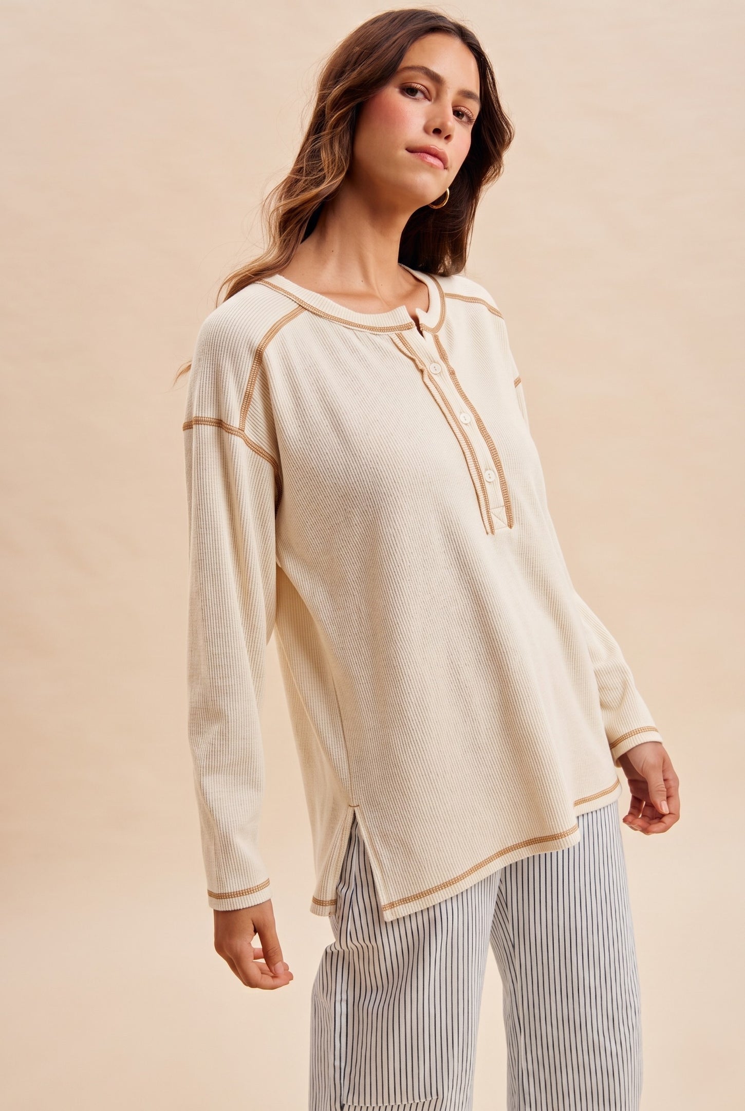 Ivory Ribbed Jersey Oversized Maternity Henley