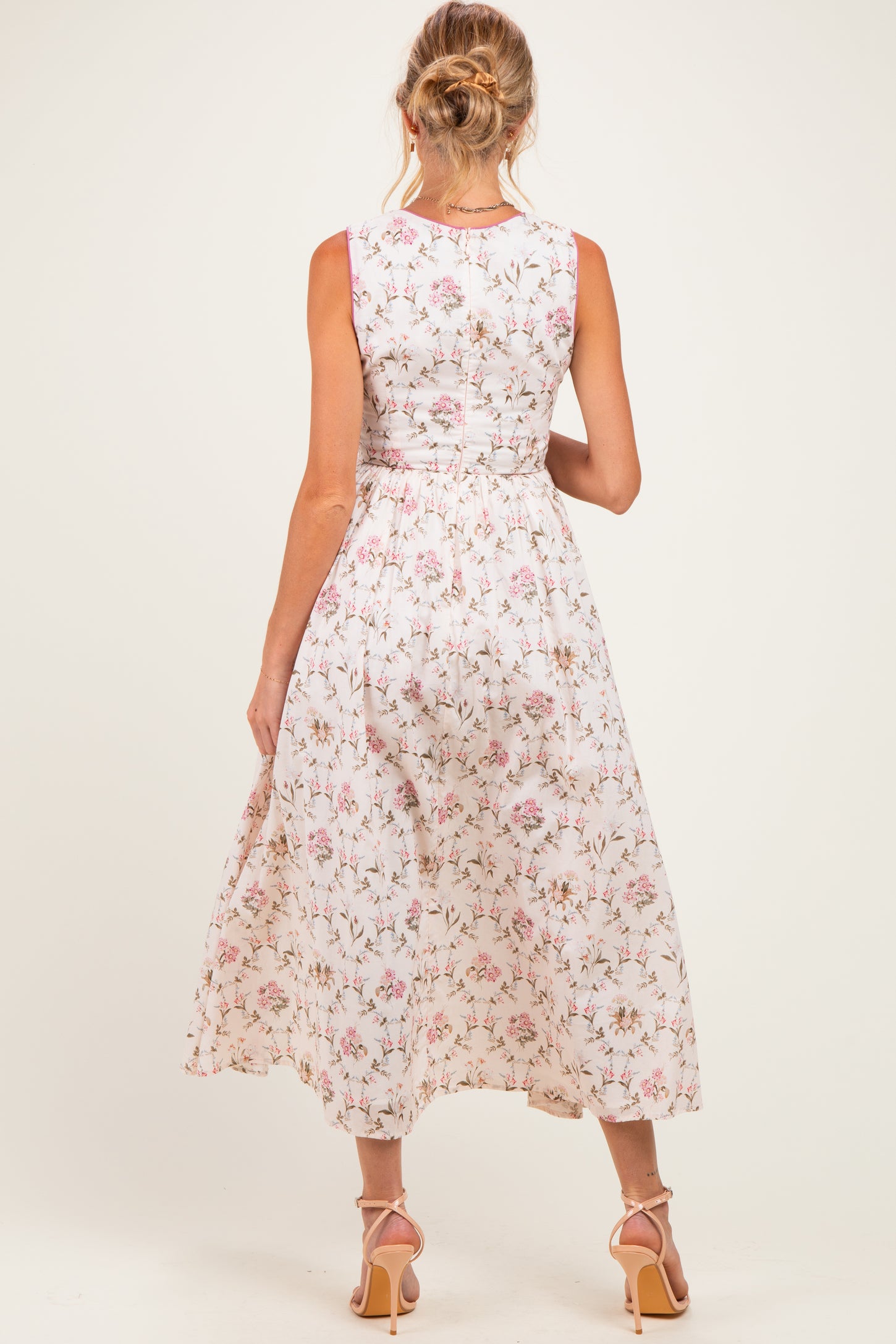 Rose Floral Sleeveless Square Neck Maternity Midi Dress