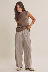 Chocolate Striped Cotton Barrel Leg Pants