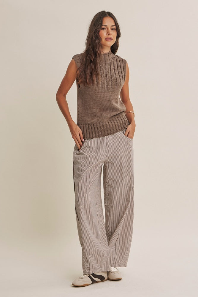 Chocolate Striped Cotton Barrel Leg Pants