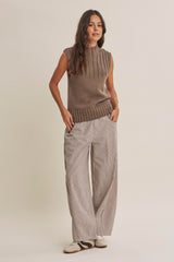 Chocolate Striped Cotton Barrel Leg Pants