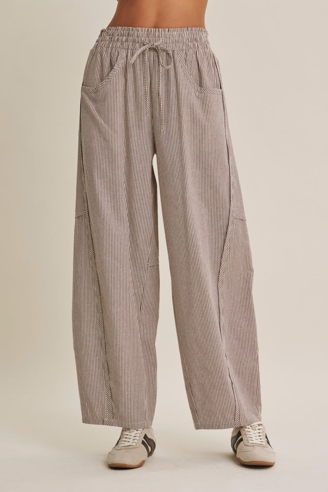 Chocolate Striped Cotton Barrel Leg Pants