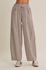 Chocolate Striped Cotton Barrel Leg Pants