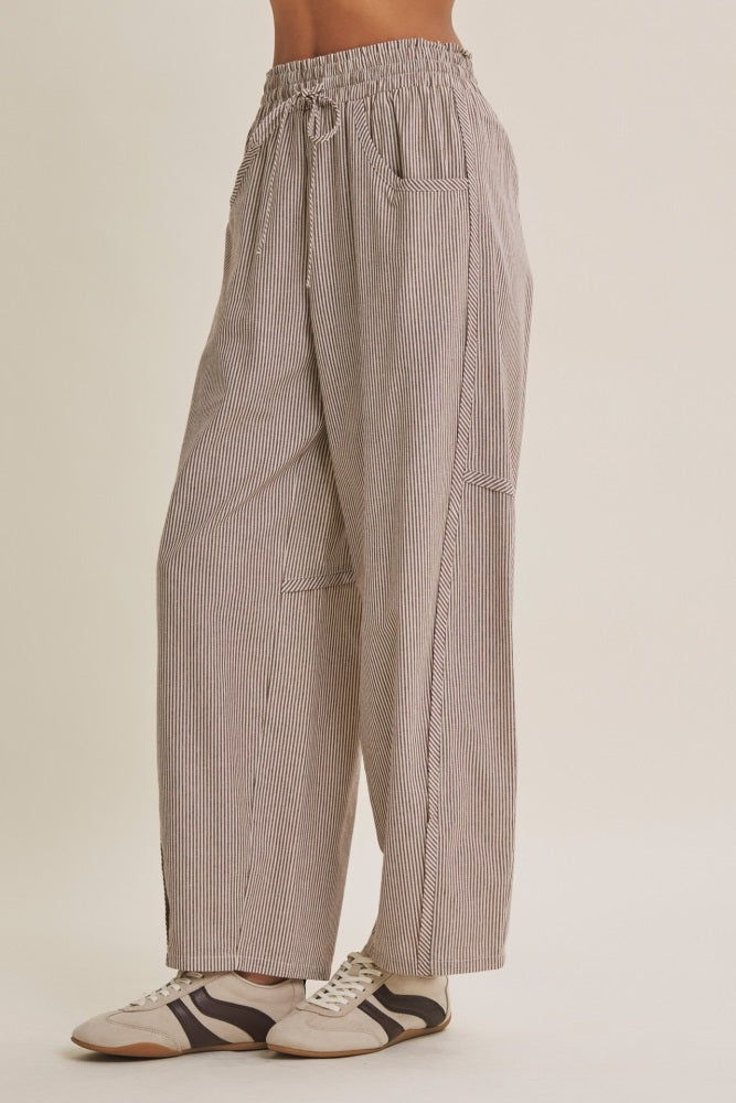 Chocolate Striped Cotton Barrel Leg Pants