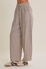 Chocolate Striped Cotton Barrel Leg Pants