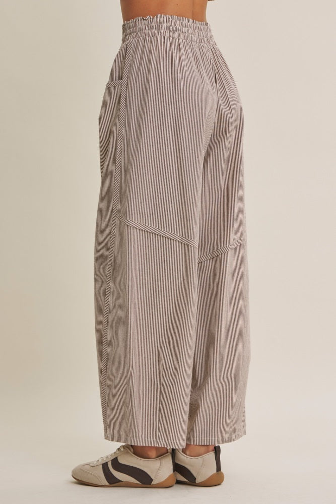 Chocolate Striped Cotton Barrel Leg Pants