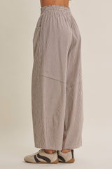 Chocolate Striped Cotton Barrel Leg Pants