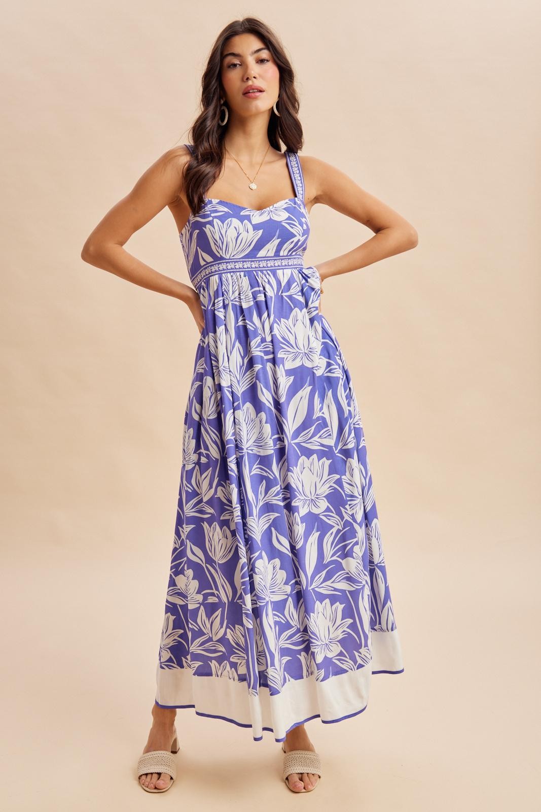 Indigo Mixed Floral Sleeveless Maxi Dress