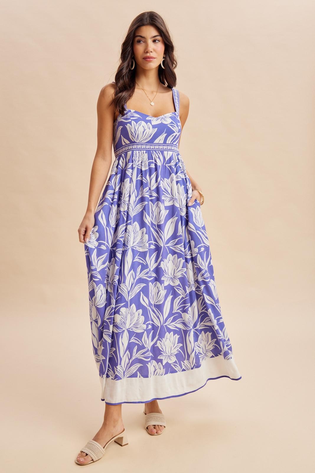Indigo Mixed Floral Sleeveless Maxi Dress